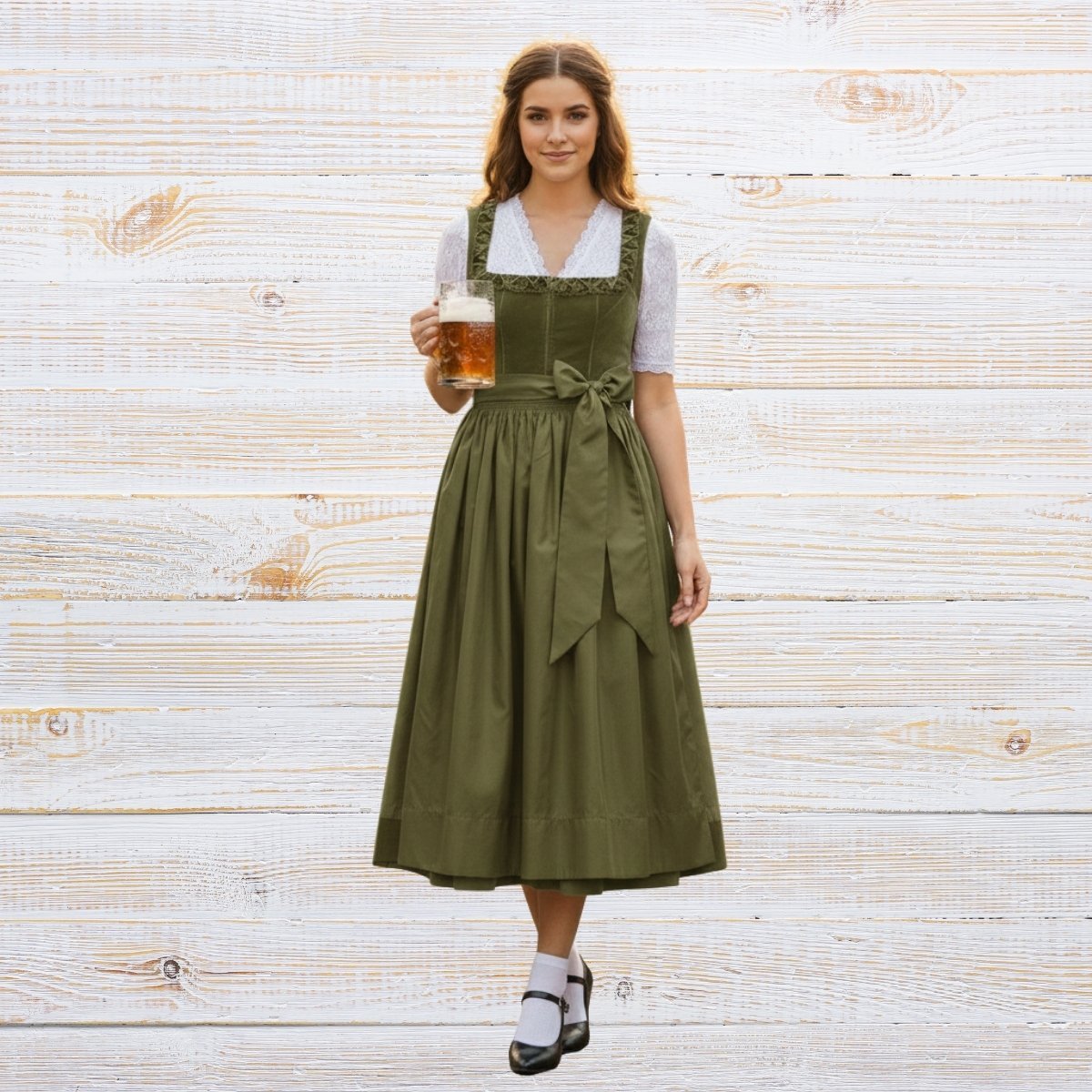 Dirndl Dress Olive Velvet – Elegant Bavarian Tradition (1)