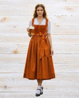Dirndl Dress Orange Velvet – Bold Bavarian Elegance