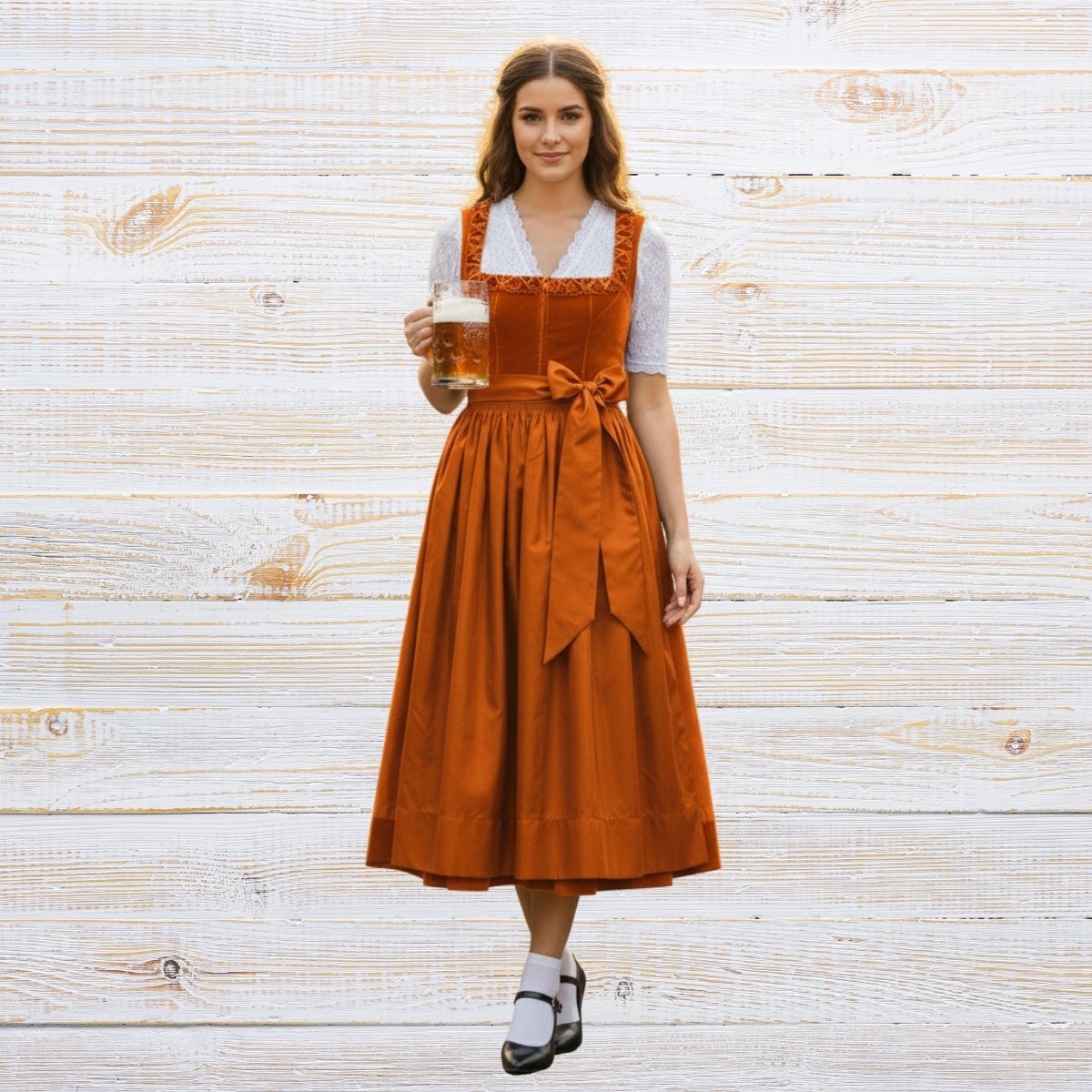 Dirndl Dress Orange Velvet – Bold Bavarian Elegance (1)
