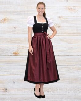 Elegant Black Burgundy Dirndl with Front Buttons for Women