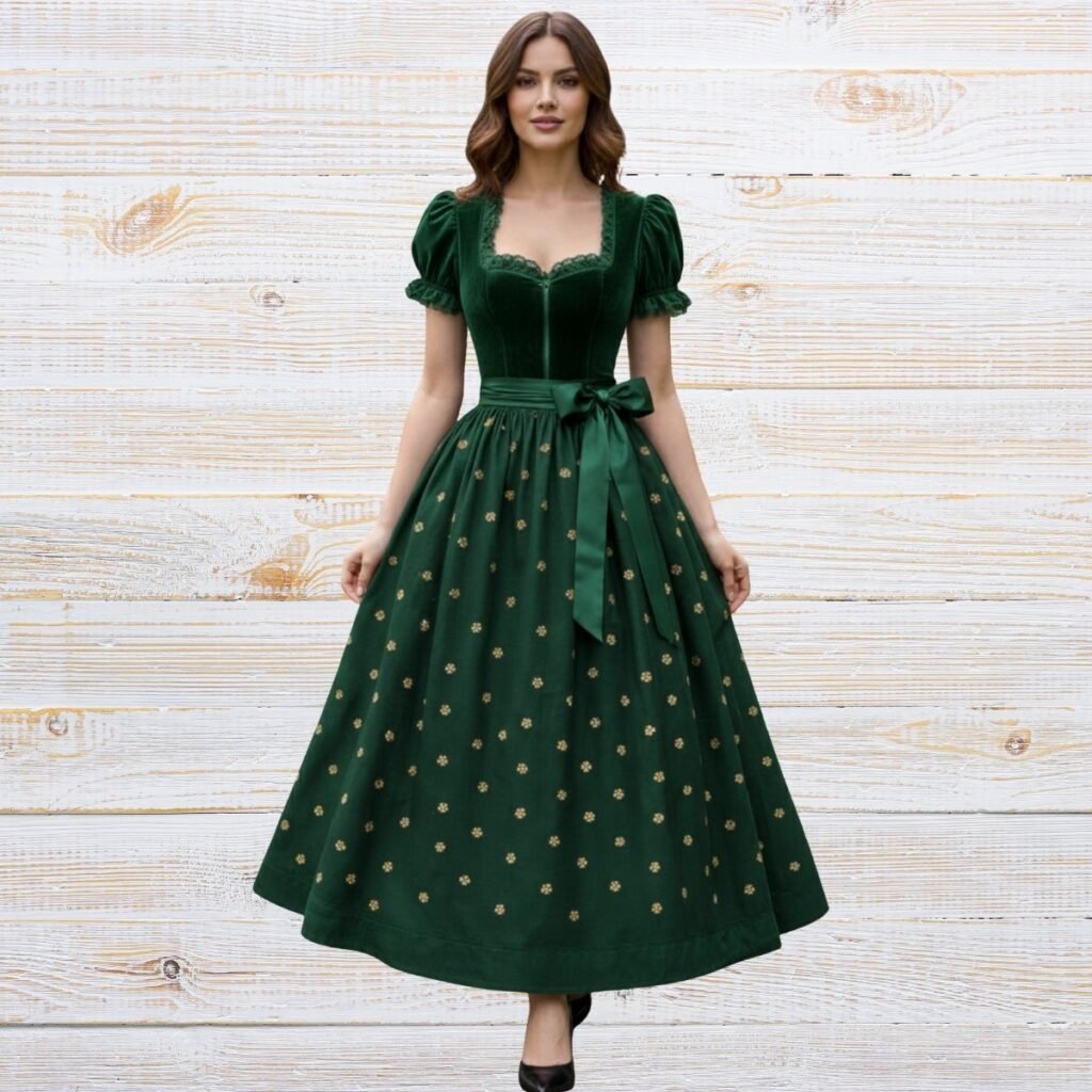 Elegant Green Bavarian Traditional Dirndl Dress 2026
