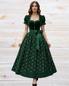 Elegant Green Bavarian Traditional Dirndl Dress 2026