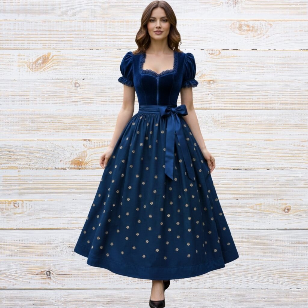 Festivals Dirndl Dress Blue Velvet Bavarian Style