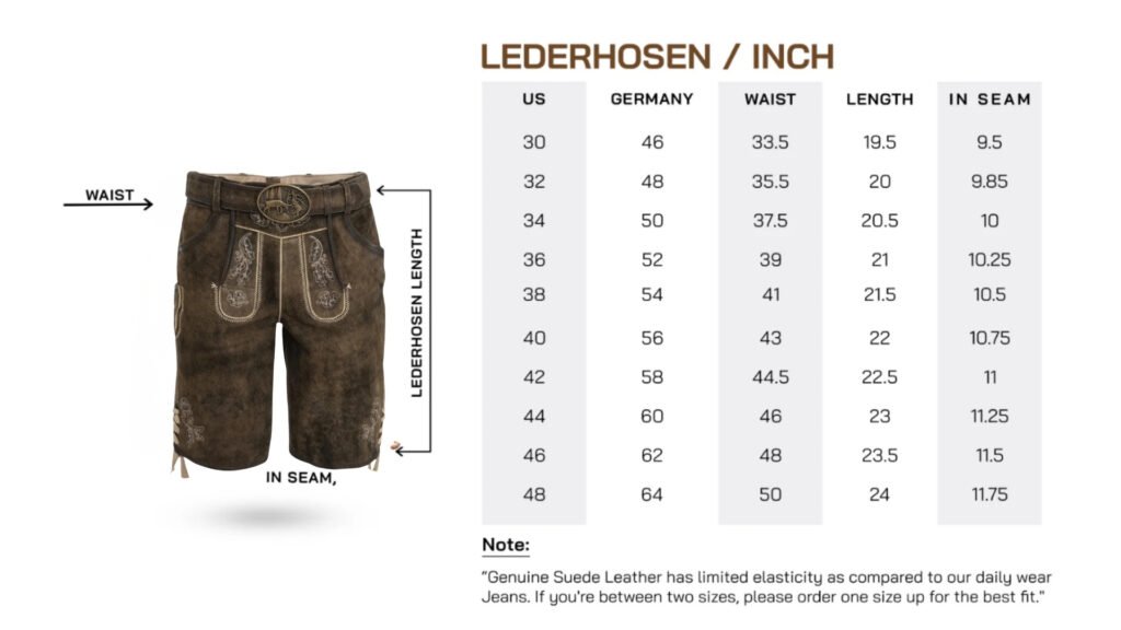 Lederhosen Size Chart