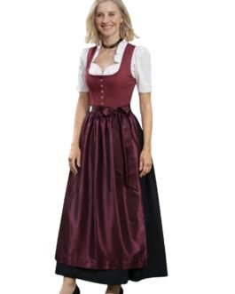 Elegant Wine Red Black Long Dirndl – Bavarian Classic