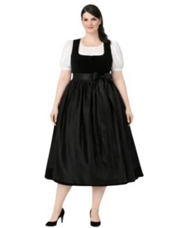 Stunning Plus Size Black Velvet Dirndl Bow Belt Dress